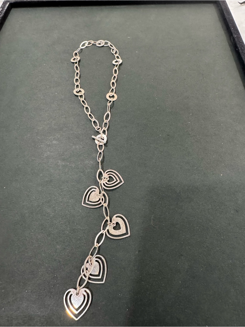 Silver Heart Link Y Necklace - Women's Silver Heart Charm Pendant